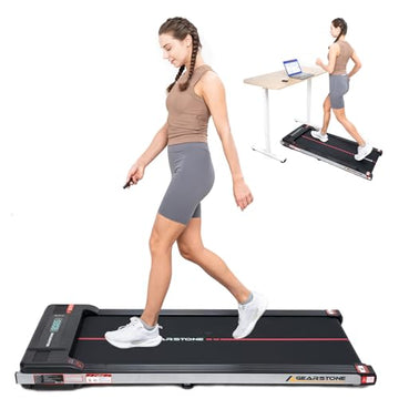 GEARSTONE Under Desk Treadmills, Walking Pad Treadmill with 1-6km/h, Remote control and LED Display,Electric Portable Treadmill for Home/Office Fitness Exercise, No Assembly Required