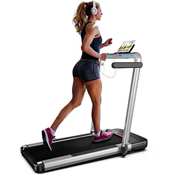2 in 1 Folding Treadmill, FLYLINKTECH Home Quiet Treadmill with Bluetooth Control, Wide Running Belt, Transport Wheels, 14 km/h, 12 Exercise Modes, LCD Display (Two-year warranty)