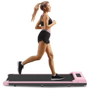 HomeFitnessCode Under Desk Treadmill, Ultra Slim Portable Walking Pad Treadmill, Installation-Free with 1-10kmph, Remote Control and LED Display for Office Home Use (Pink)