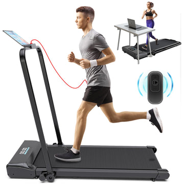 Foldable Treadmill 1-12 KM/H,AJUMKER Walking Pad 2 HP,Under the Desk Treadmill,Treadmill for Heavy People,LCD Display Double Control,Indoor Jogging Treadmill for Home Office GYM,GB STOCK (Adjustable)